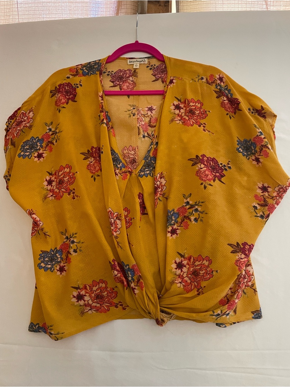Floral Twist-Front Mustard Women's Top, lightweight